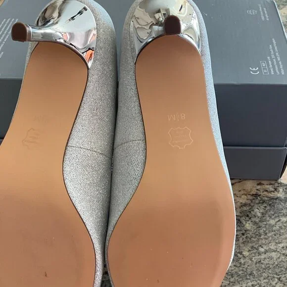 I. Miller Silver Sparkle Low Heeled Formal Prom Bridal Open Toe Shoes - Picture 5 of 10